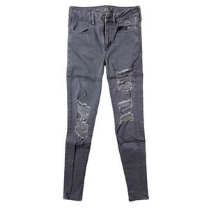 American Eagle Outfitters Hi Rise Jegging Gray Pants Distressed Bleached Size 2